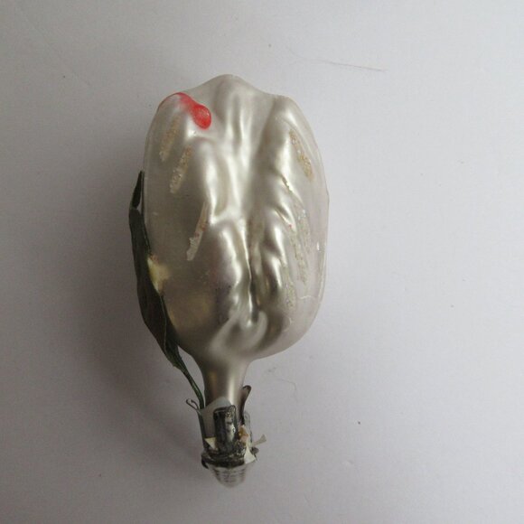 Rose Bud Flower Glass Clip On Christmas Ornament White Glitter Vintage - Picture 2 of 10
